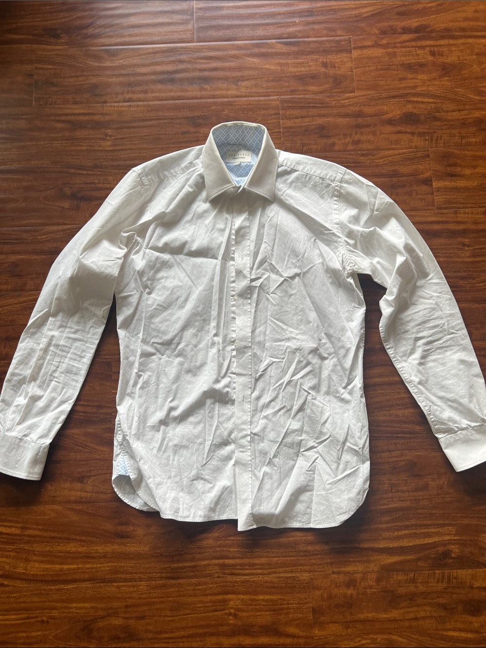 Ted Baker White Long-Sleeve Dress Shirt with Subtle Patterned Inner Collar